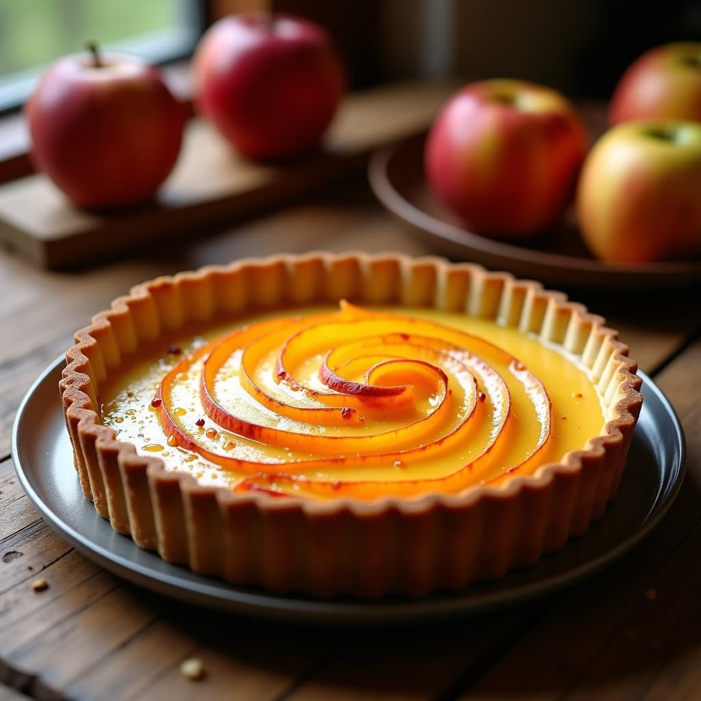 Tarta de manzana rápida en sartén sin gluten, lista para servir, con manzanas dulces y canela