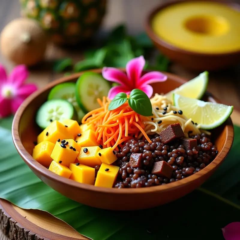 Aloha Bowl con Arroz Salvaje y Proteínas Mix: Receta Hawaina Vegana y Alta en Nutrientes
