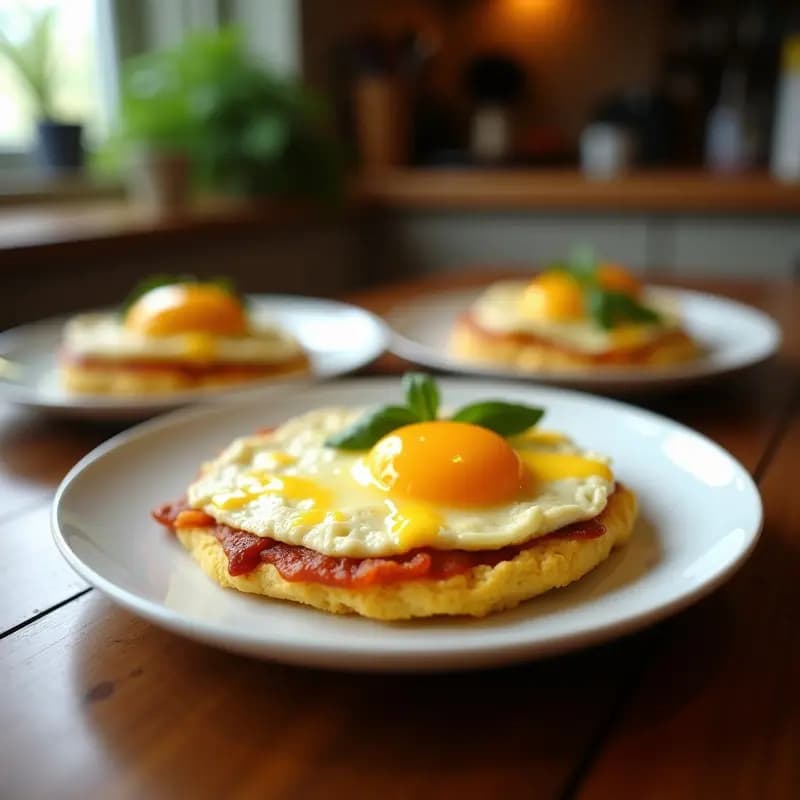 Arepa colombiana dorada y crujiente con huevo cuajado y queso mozzarella derretido, espolvoreada con cebollín fresco, sobre un plato de barro rústico con fondo de cocina tradicional.