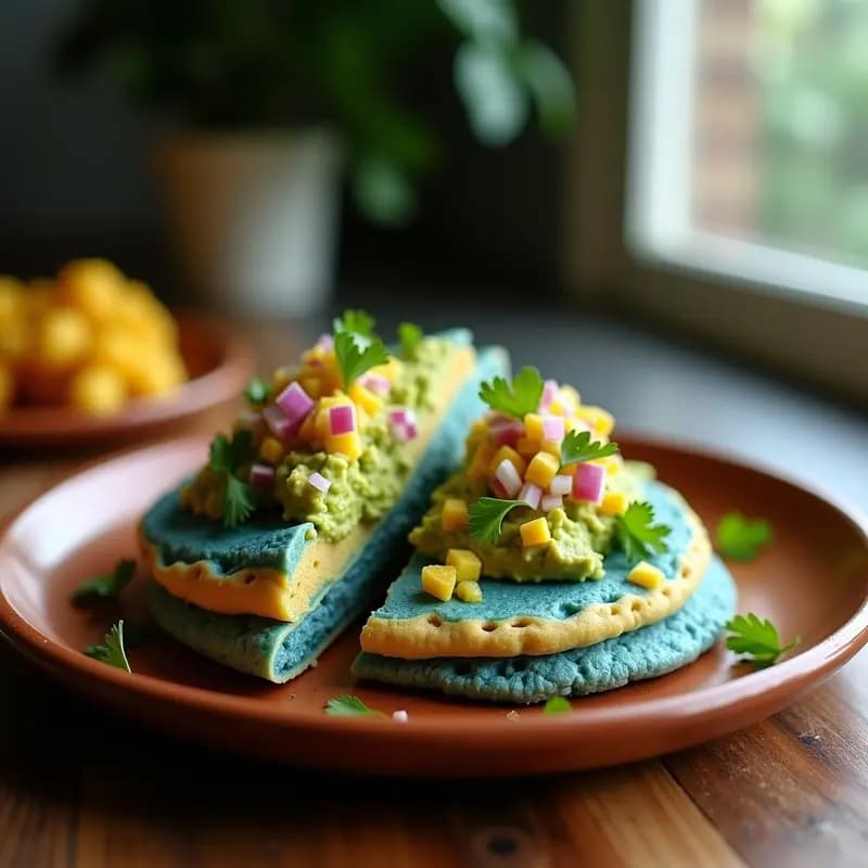 Arepa de Maíz Azul con guacamole y ceviche de palmito: Receta Venezolana Vegana en Airfryer