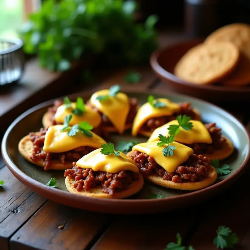 Arepas doradas de maíz azul abiertas por la mitad, rellenas de carne de jackfruit desmenuzada y jugosa, decoradas con aguacate en cubos, pimiento rojo asado y cilantro fresco sobre un plato de barro rústico. Receta colombiana vegana.