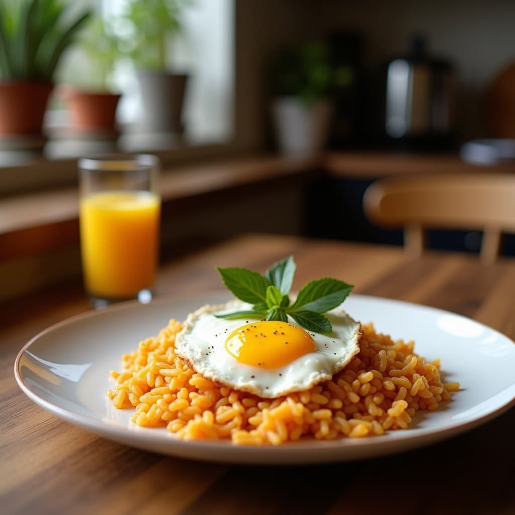 Wok de acero negro con arroz frito dorado, huevos en trozos, espárragos trigueros verdes y pimiento rojo salteado. Decorado con semillas de sésamo y cebolleta verde picada, plato de arroz frito con huevos y espárragos en wok alta en proteína.