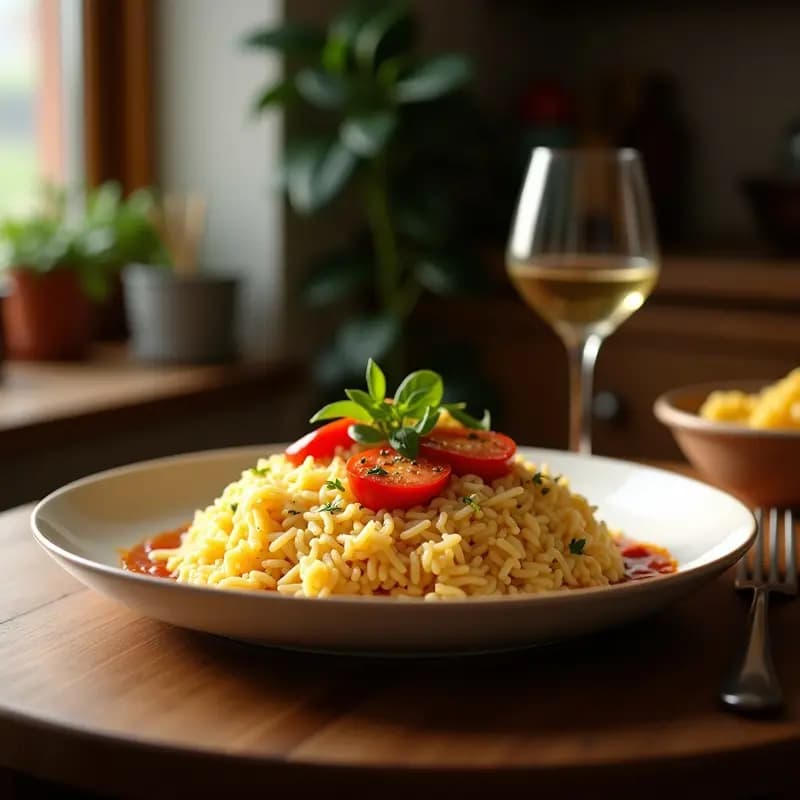Olla de barro humeante con arroz a la zorza extremeña, trozos de costilla de cerdo dorada, rodajas de morcilla y un caldo espeso con pimentón. Plato rústico servido en cazuela de barro sobre mesa de madera con pan al lado.
