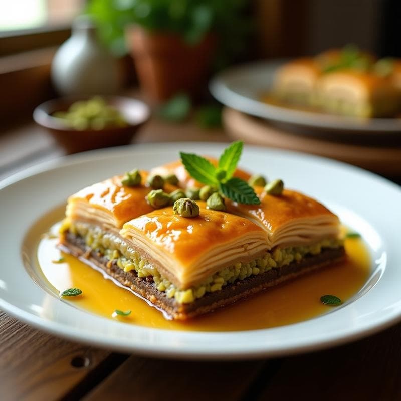 Baklava de Pistachos y Miel de Dátiles: Postre Turco Sin Azúcar Refinado