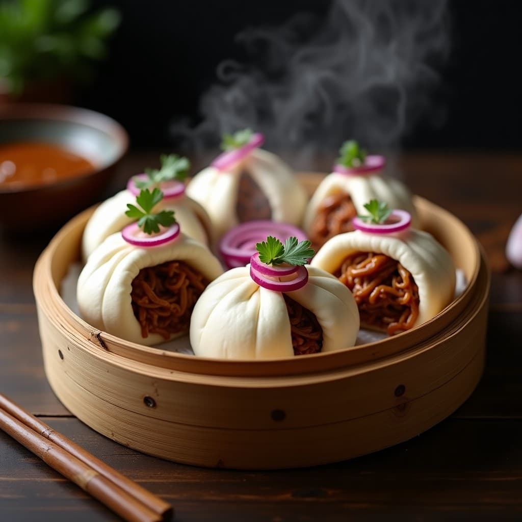 Bao de Jackfruit Desmenuzado: Receta Vegana al Vapor con Salsa Hoisin y Cebolla Morada