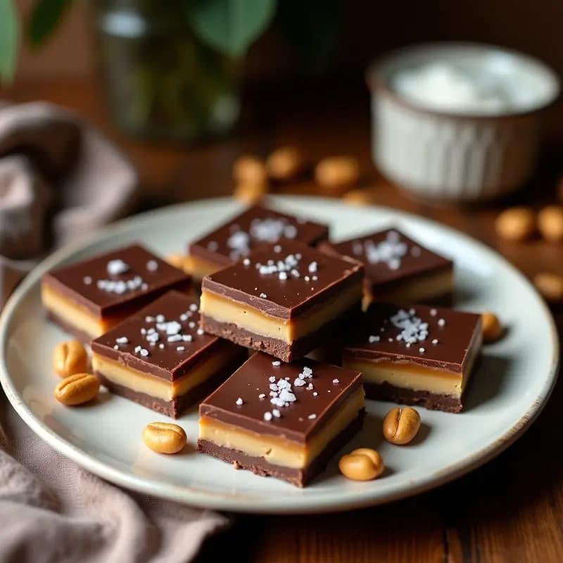 Barras de Chocolate con Maní, Caramelo y Sal Marina: Snack Dulce para Antojos Instantáneos