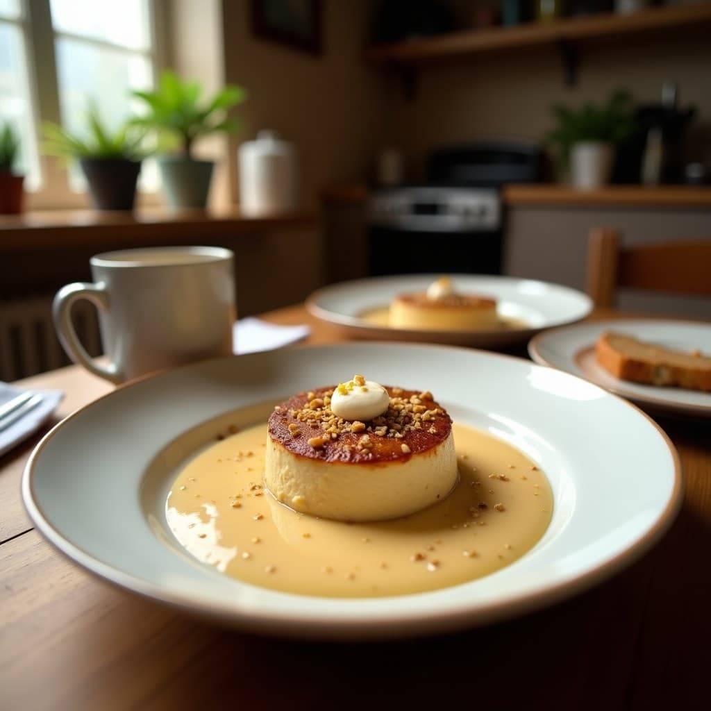 Vaso de cristal transparente con batido de avena nocturna cremoso de color beige, coronado con semillas de chía y nueces picadas, junto a una cuchara de madera y ciruelas frescas al fondo. Receta de desayuno saciante y sin azúcar.