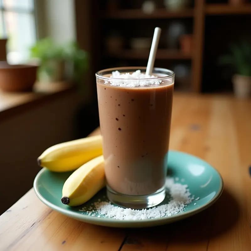 Batido de Cacao, Plátano y Espinacas con Decoración de Virutas de Coco: Smoothie Green Gourmet