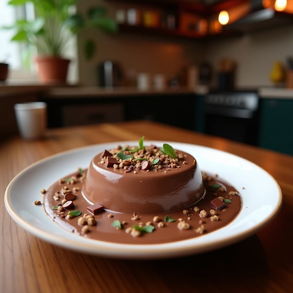Vaso alto transparente con batido de remolacha y cacao vegano, de color morado oscuro con espuma cremosa, decorado con semillas de chía y cacao en polvo, sobre una mesa de madera con ingredientes naturales al fondo: remolacha cruda, plátano y cucharada de cacao.