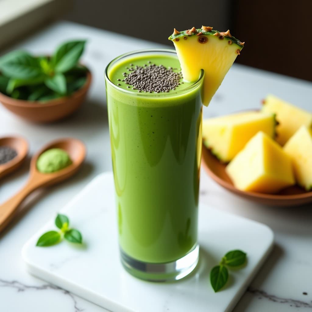 Batido de Spirulina y Piña con Semillas de Chía: Bebida Detox y Energizante Vegana
