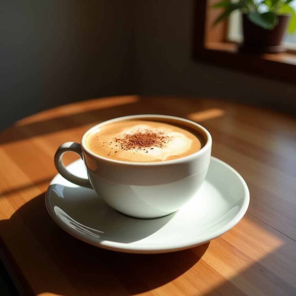 Taza termica transparente con bebida de té chai dorado y espuma cremosa de leche de avellana, especias enteras flotando en la superficie, fondo de madera rústica y hoja de canela como decoración.