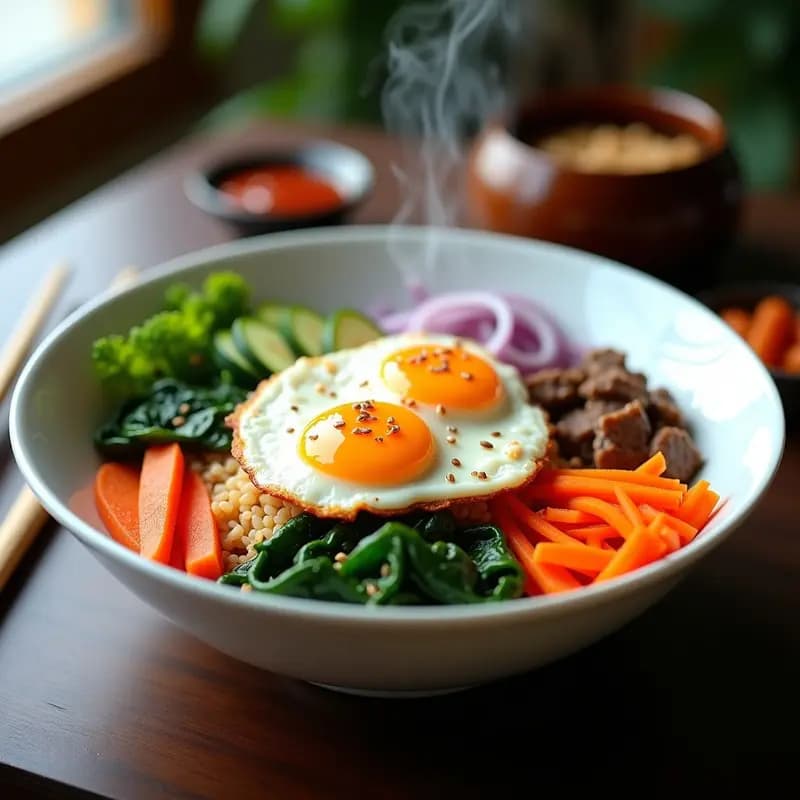 Bibimbap Coreano con Carne y Verduras: Receta en Wok Alta en Proteína