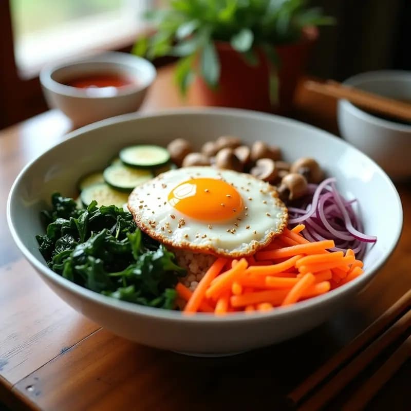 Bibimbap Coreano con Gochujang y Huevo: Receta Colorida y Alta en Proteína