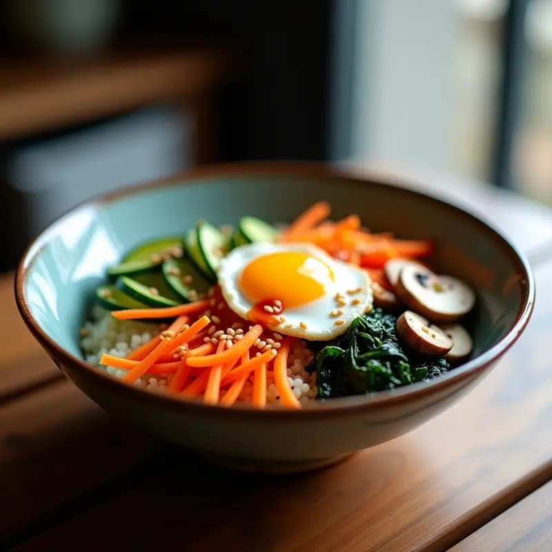 Bibimbap de Quinoa con Vegetales y Huevo Poché: Versión Coreana Vegana y Sin Gluten