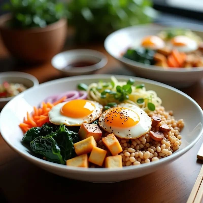 Bibimbap Coreano con Tofu y Vegetales: Receta en Bowl Alto en Proteína