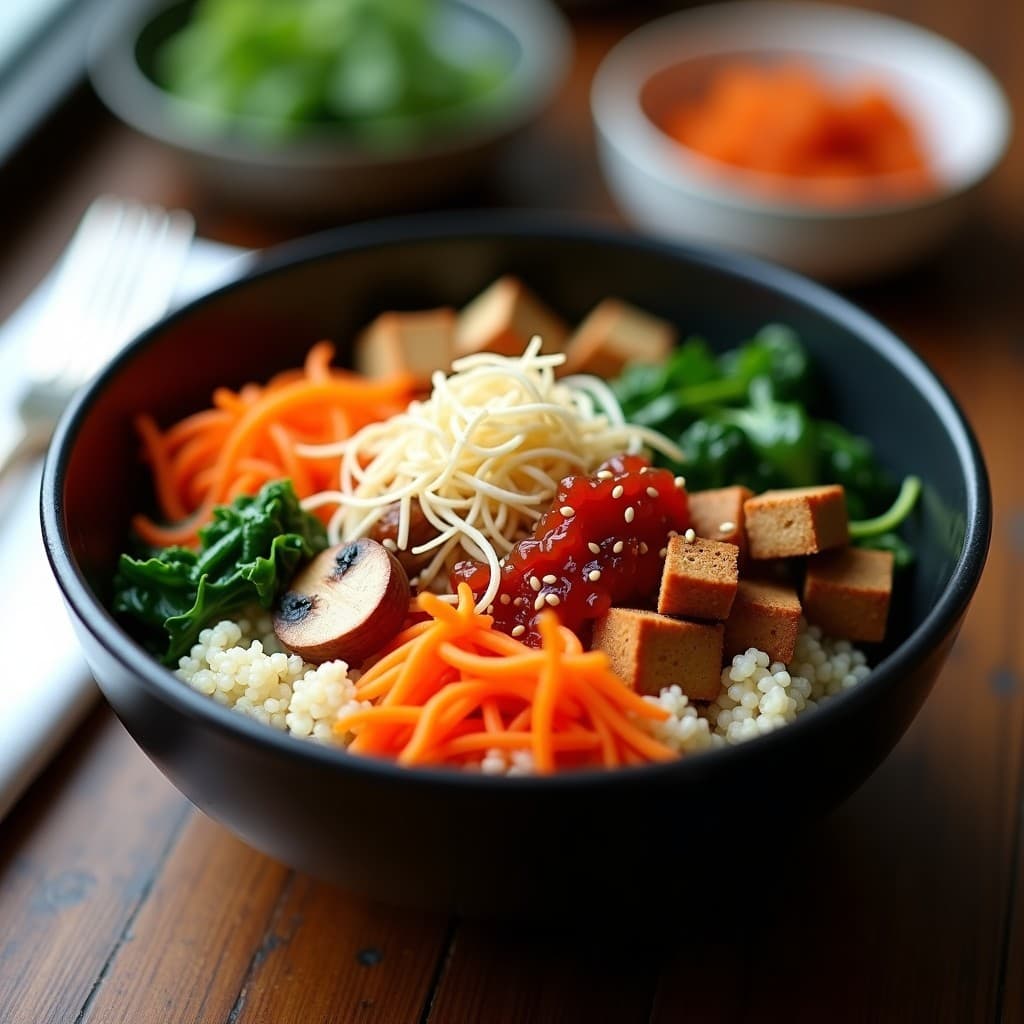 Bimbimbap Coreano de Quinoa y Verduras Fermentadas: Receta Vegana en Olla Express