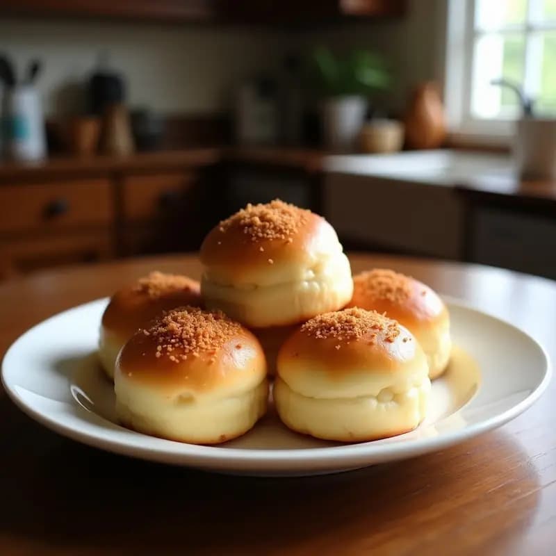 B mỵi de Cassava recién horneado en molde rectangular, con superficie dorada y esponjosa, espolvoreado con coco rallado y canela en polvo, sobre un mantel de lino beige. Postre congoleño sin gluten.