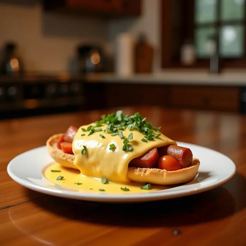 Bocadillo abierto con pan tostado dorado, chorizo frito rebozado y queso fundido estirándose entre las mitades, receta rápida de comida casera irresistible.