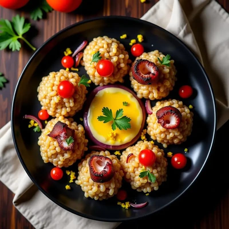 Boles de Arroz Venere con Pulpo a la Brasa y Alioli de Azafrán: Receta Española de Autor
