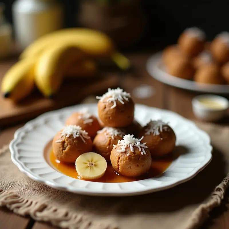 Bollitos de Plátano y Coco con Salsa de Caramelo de Dátiles: Postre Filipinense Vegano