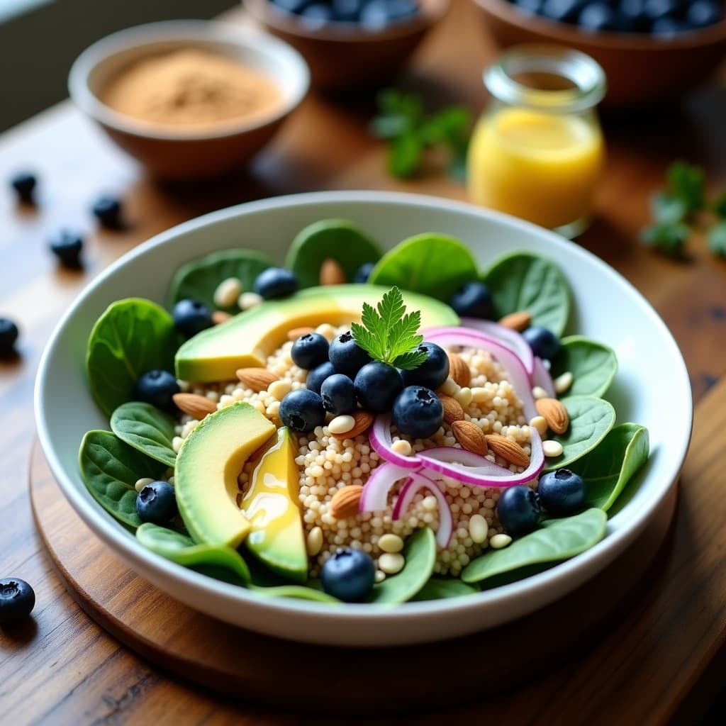 Bowl de Quinoa y Arándanos con Aderezo de Mostaza y Miel: Receta Alta en Antioxidantes