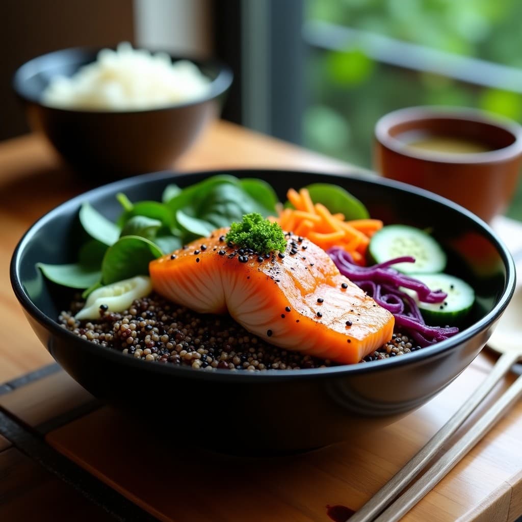 Bowl de Quinoa Negra con Salmón al Miso: Receta Japípera con Superalimentos