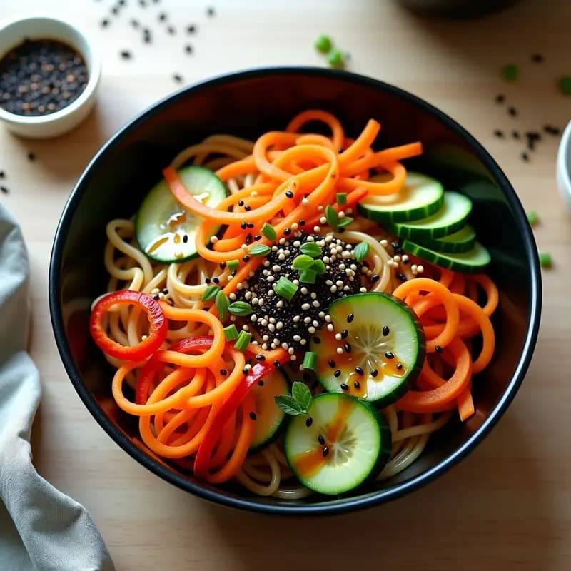 Bowl de Sésamo Negro con Fideos de Konjac y Vegetales en Espiral: Receta Detox