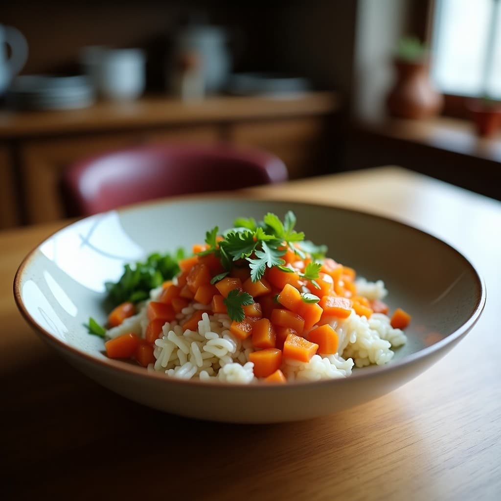 Bowl de shirataki con salsa de maní cremosa, vegetales salteados coloridos (pimiento rojo, zanahoria y cebolla morada) y semillas de sésamo tostadas. Plato low-carb japonés servido en un bol hondo de cerámica blanca con cilantro fresco.