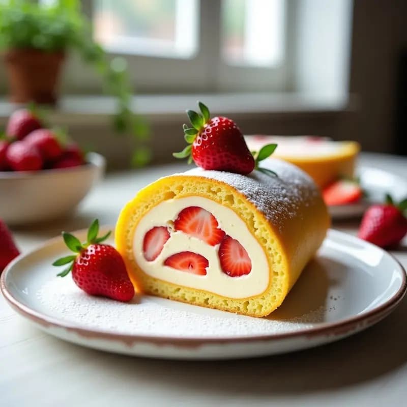 Brazo de gitano de crema pastelera y fresas: postre festivo sin gluten