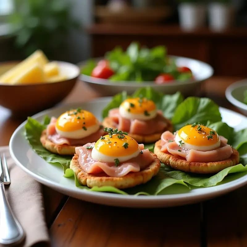 Brick de atún y huevo duro dorados y crujientes, servidos en un plato blanco con perejil fresco y rodajas de limón, aperitivo tunecino proteico.