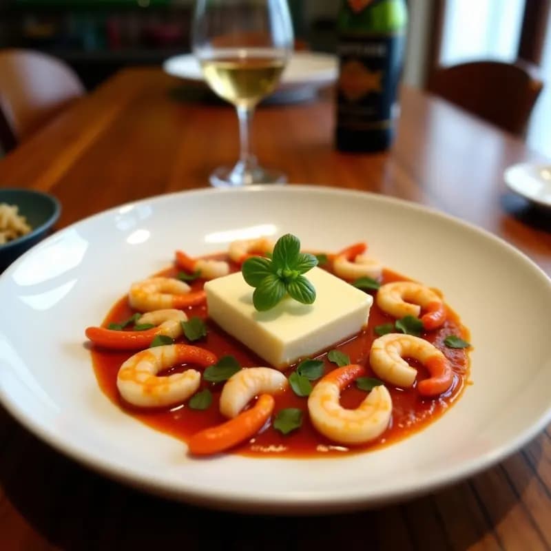 Brik de espárragos trigueros y queso halloumi dorados y crujientes, servidos en una bandeja de madera con semillas de sésamo, aperitivo tunecino en Airfryer.