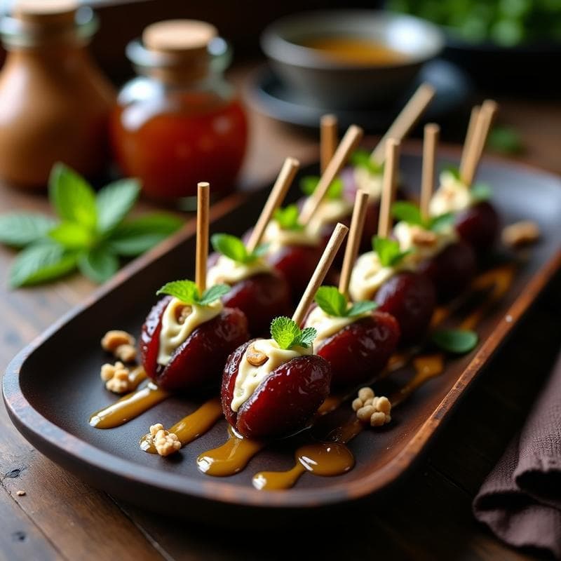 Brochetas de Dátiles Rellenos de Queso Azul y Nueces: Aperitivo Árabe Gourmet en 15 Minutos