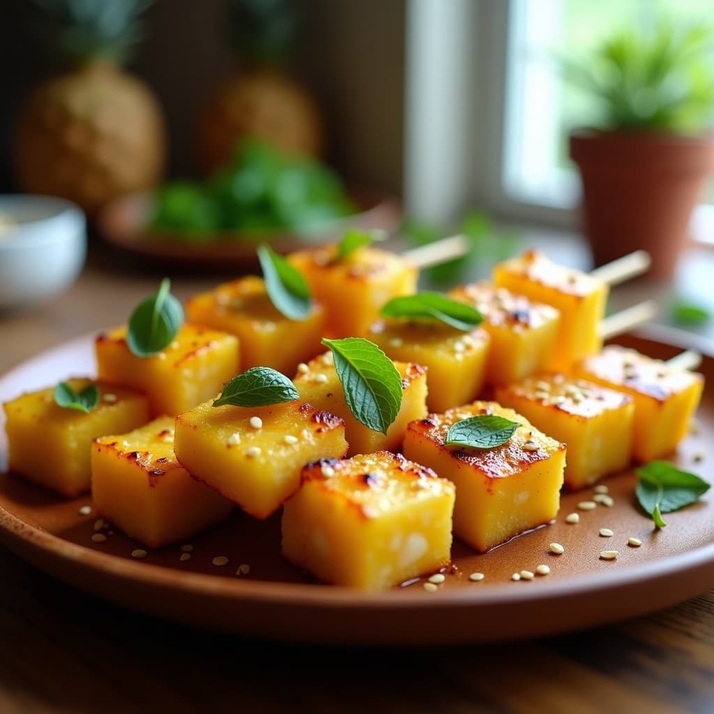 Brochetas de Piña, Queso Halloumi y Menta: Receta en Airfryer Dulce-Salada y Crujiente
