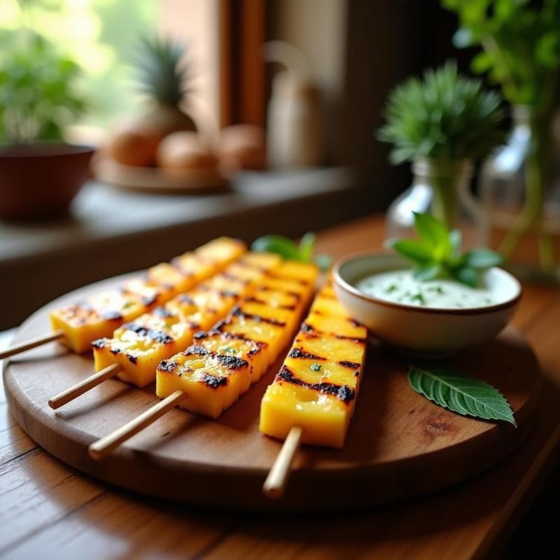 Brochetas de Piña y Halloumi a la Parrilla: Receta Chipriota con Salsa de Menta