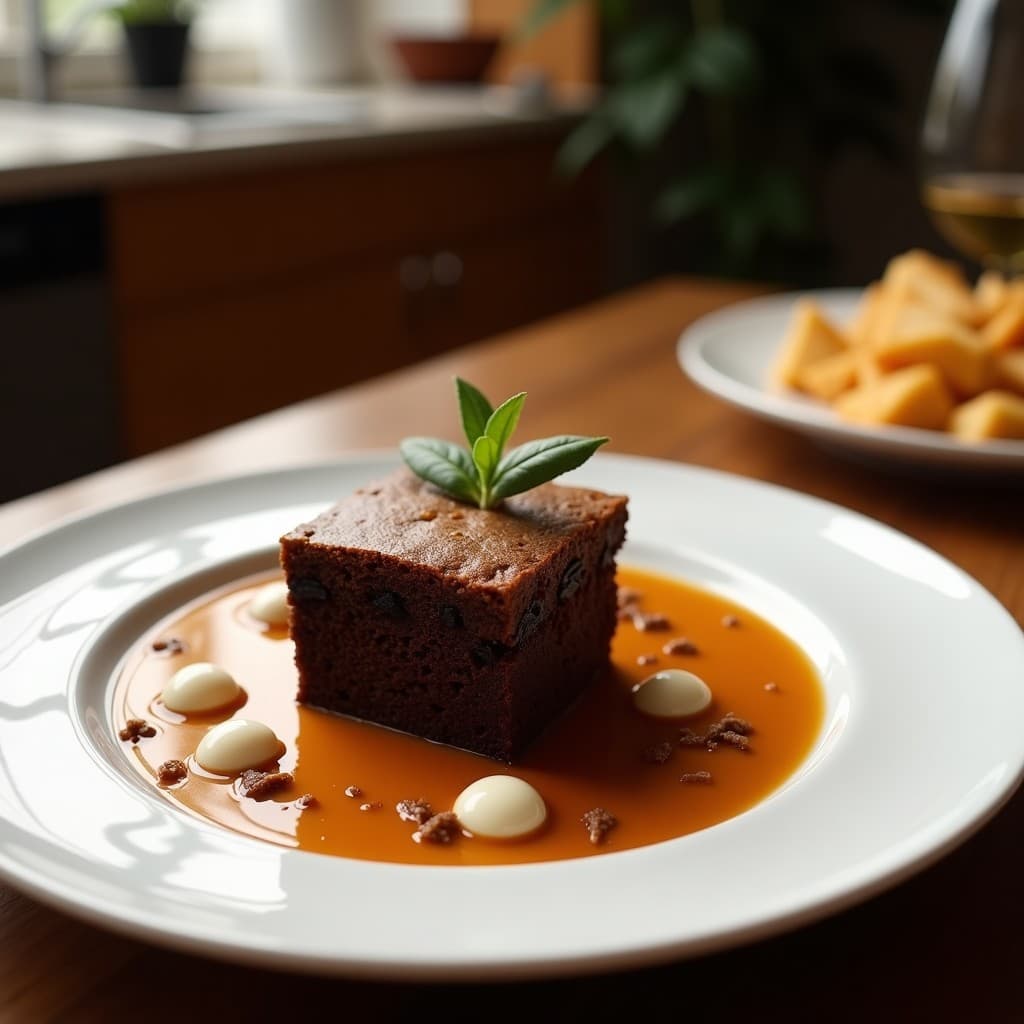 Brownie de boniato y almendras sin harina, cortado en cuadrados sobre una tabla de madera rústica, con virutas de chocolate negro y almendras fileteadas por encima. Textura húmeda y color dorado oscuro, resaltando su riqueza en vitamina A.