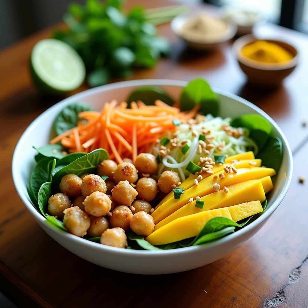 Buddha Bowl de Mango Verde y Garbanzos Tostados: Receta Vegana con Aderezo de Cúrcuma