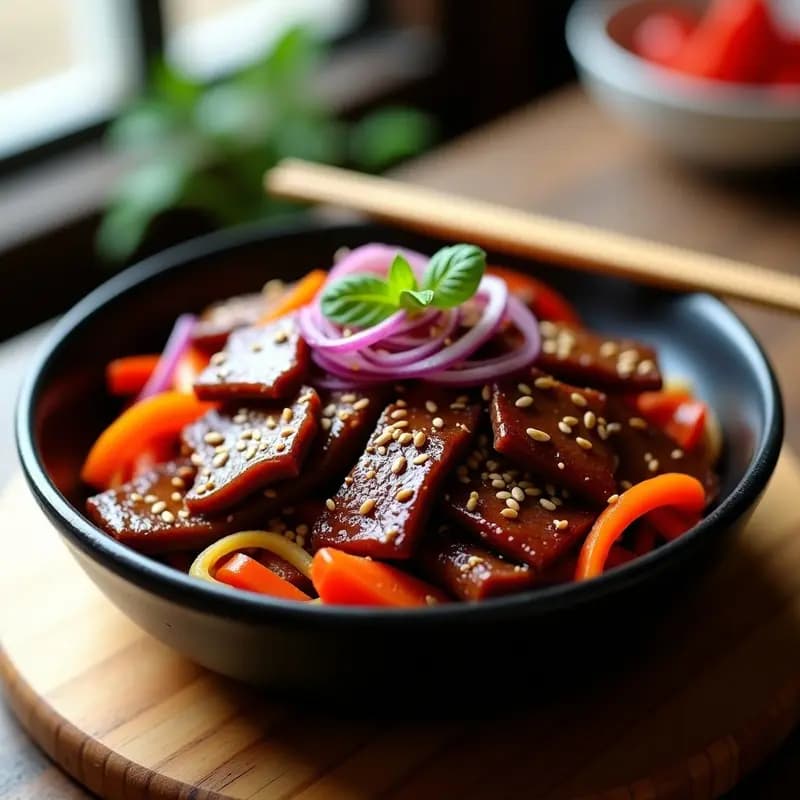 Bulgoqi Coreano de Carne de Res Marinada: Plato Principal Dulce y Picante