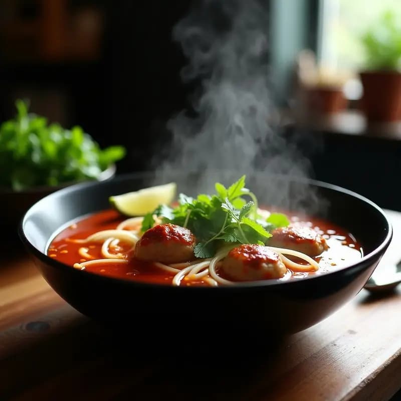 Bun Bo Hue Sopera Picante Vietnamita con Albóndigas de Cerdo: Receta Auténtica en Casa