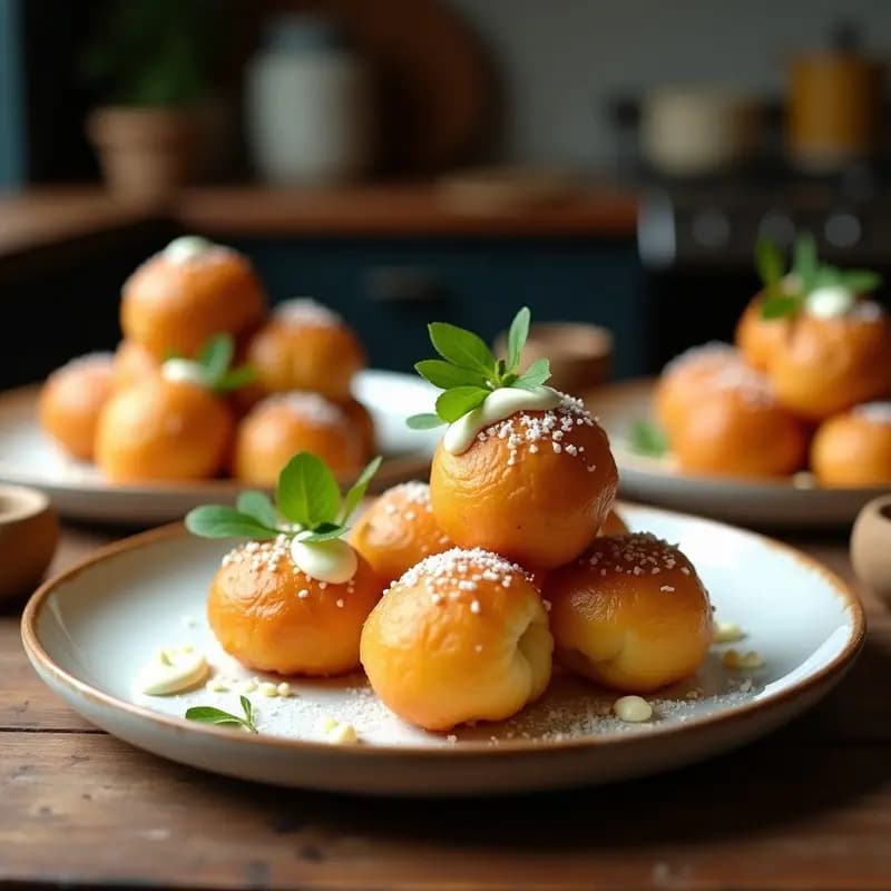 Buñuelos dorados y esponjosos de espinacas y queso fresco fritos, servidos en un plato blanco con perejil fresco, receta tradicional española.