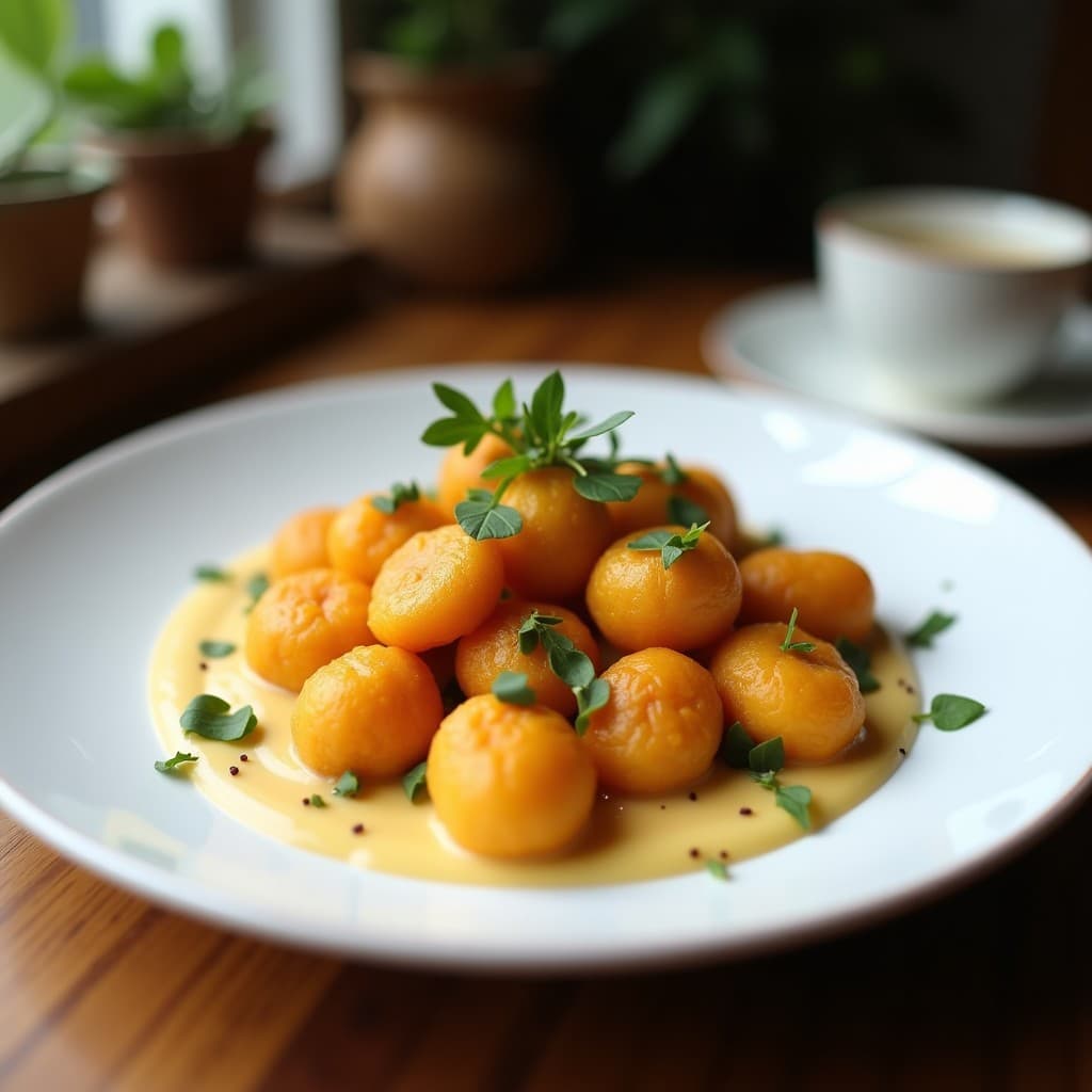 Bandeja de canapelés veganos gourmet con hojas de endibia rellenas de crema rosada de anacardos y grana cochinilla, decorados con menta fresca y flor de sal sobre fondo blanco.