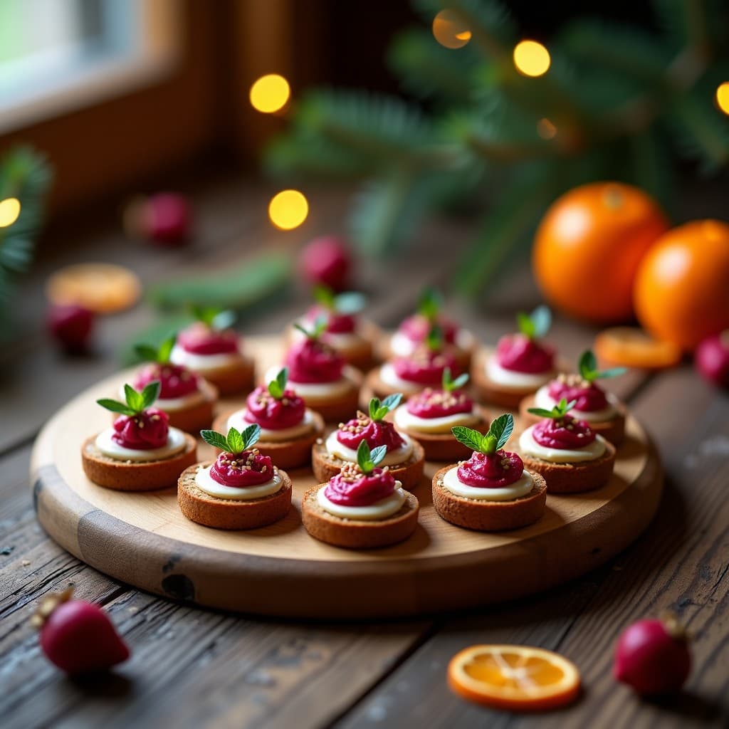 Canapés de Pan de Jengibre con Paté de remolacha y Queso de Anacardos: Aperitivo Navideño Vegano