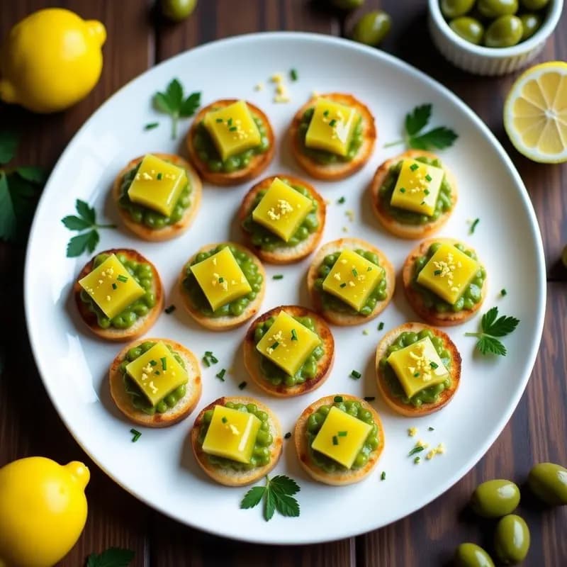 Canapés de Pan de Molde con Paté de Aceitunas Verdes y Gelatina de Limón: Finger Food que Engancha