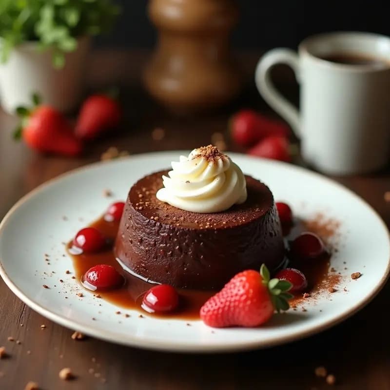 Caso mudo de chocolate y arequipe en copa de cristal: capas visibles de base dorada de galleta, chocolate negro brillante y crema de arequipe suave, decorado con almendras fileteadas y cacao en polvo. Postre colombiano tradicional sin horno.