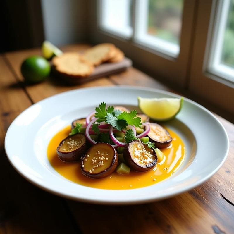 Ceviche de Coriander Mushrooms y Leche de Tigre de Mango: Receta Peruana Vegana