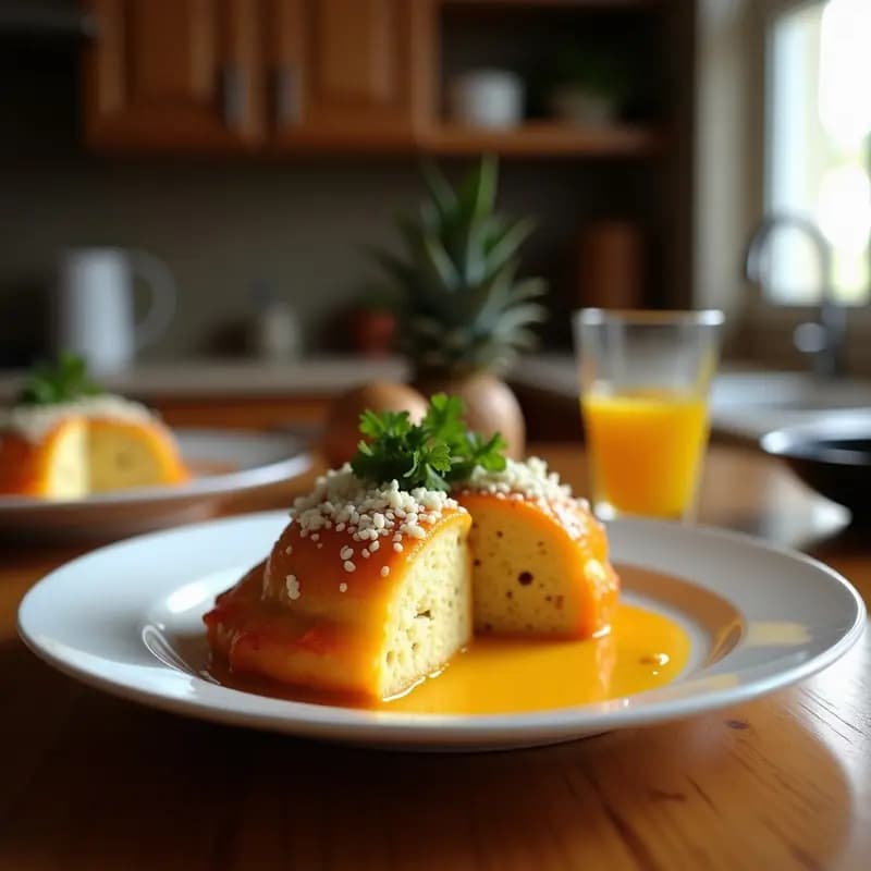 Chaqueta de papa rellena de atún y aceitunas en airfryer, dorada y crujiente por fuera, con un relleno jugoso de atún y aceitunas kalamata asomándose. Plato colombiano sin gluten servido en un plato blanco con decoración de cilantro fresco.