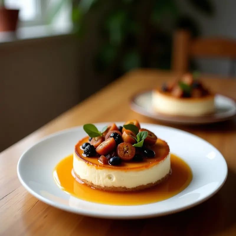 Cheesecake de queso de cabuñá y moras andinas sin horno, con base dorada de galletas de maíz, topping de moras brillantes y espirales moradas sobre fondo blanco rústico. Postre colombiano tradicional cremoso y colorido.