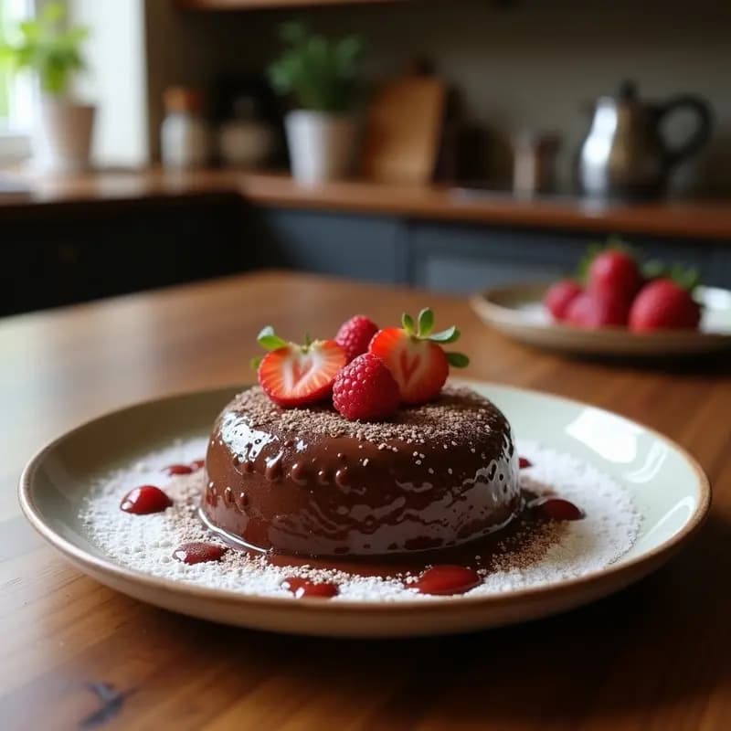 Chia Pudding de Chocolate y Plátano en un bol de cerámica blanco, con capas visibles de pudding oscuro y trozos de plátano fresco y nueces pecanas por encima. Textura cremosa y gelificada, servido sobre una mesa de madera con una cuchara de madera.