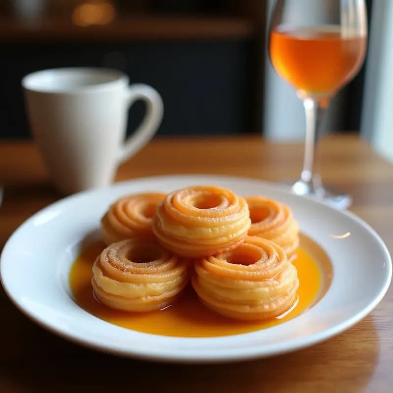 Churros dorados y crujientes de chía y almidón de yuca, espolvoreados con azúcar de coco y canela, servidos en un plato de barro con fondo borroso de cocina colombiana. Postre sin gluten frito en airfryer.