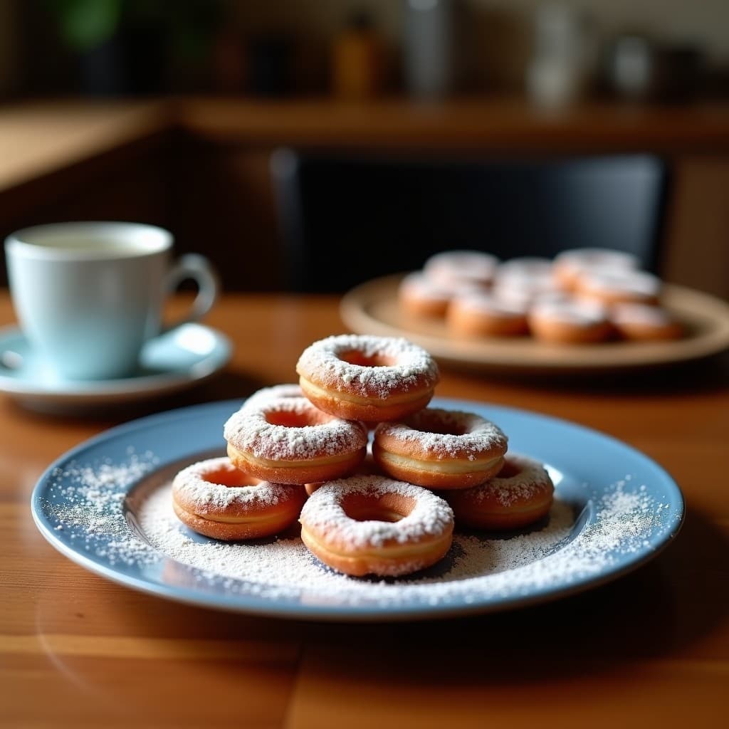 Churros dorados y crujientes de chocolate salado con vetas de queso azul, espolvoreados con azúcar moreno y canela, servidos en un plato rústico de barro con fondo oscuro.