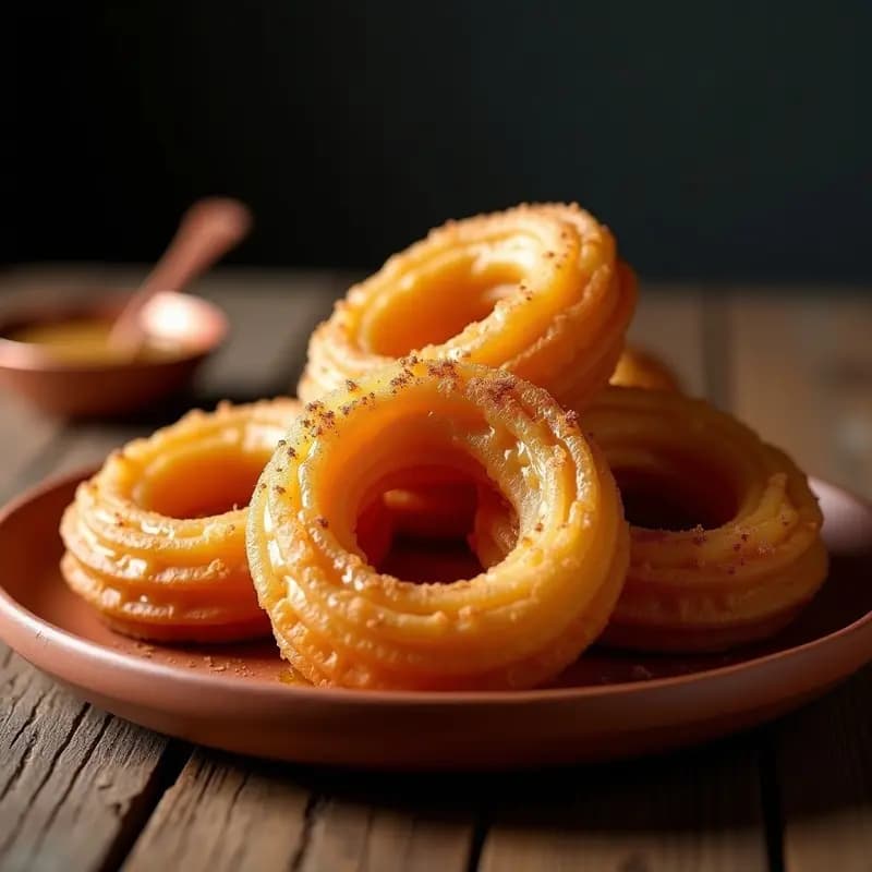 Churros colombianos dorados y crujientes hechos con masa de yuca y queso oondre, bañados en arequipe espeso y espolvoreados con canela, servidos en un plato rústico de barro.